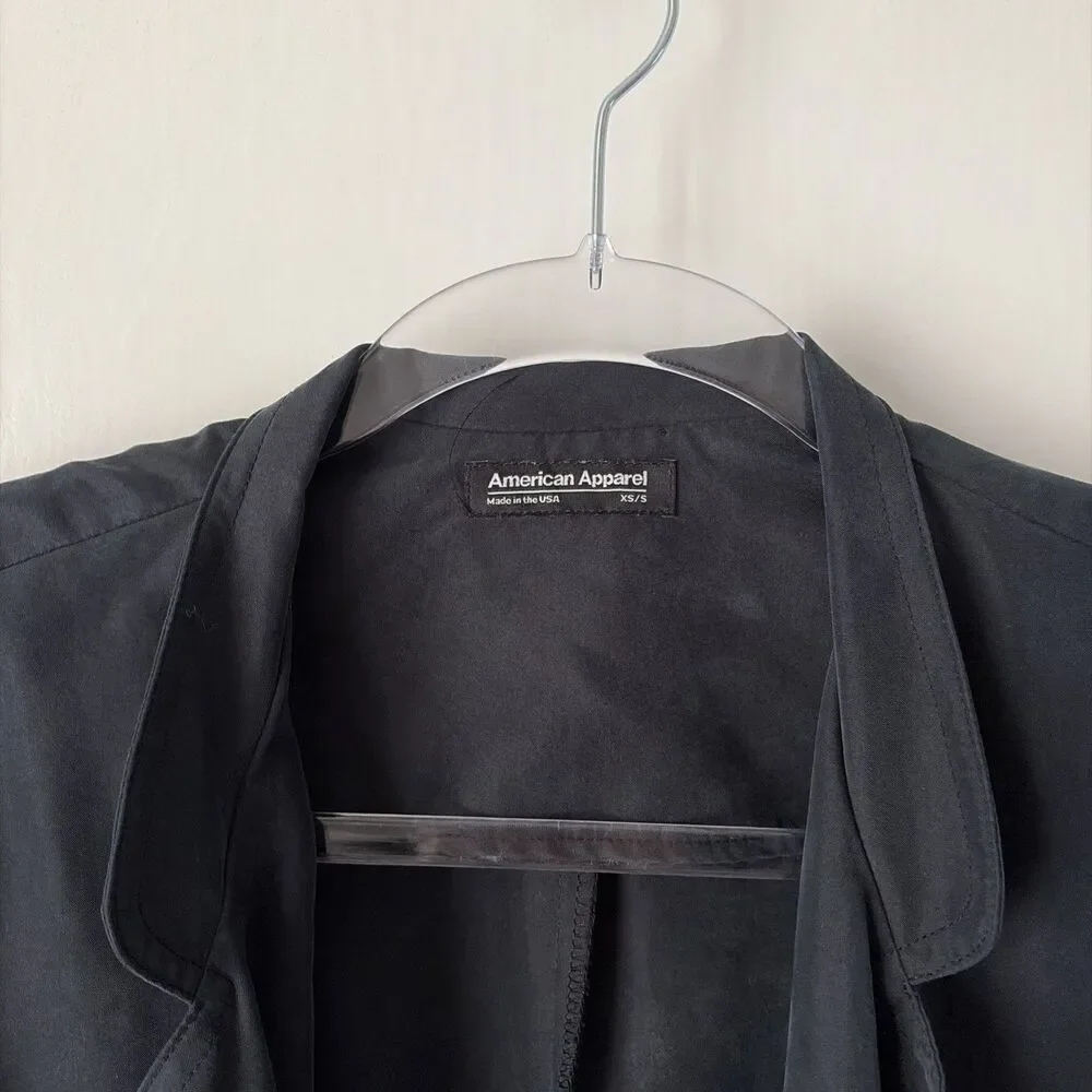American Apparel Navy Blue Duster Trench Coat XS / Small Tie Y2K Minimalist - Picture 2 of 5